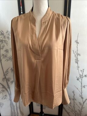 Banana Republic Taupe Satin V-Neck Blouse